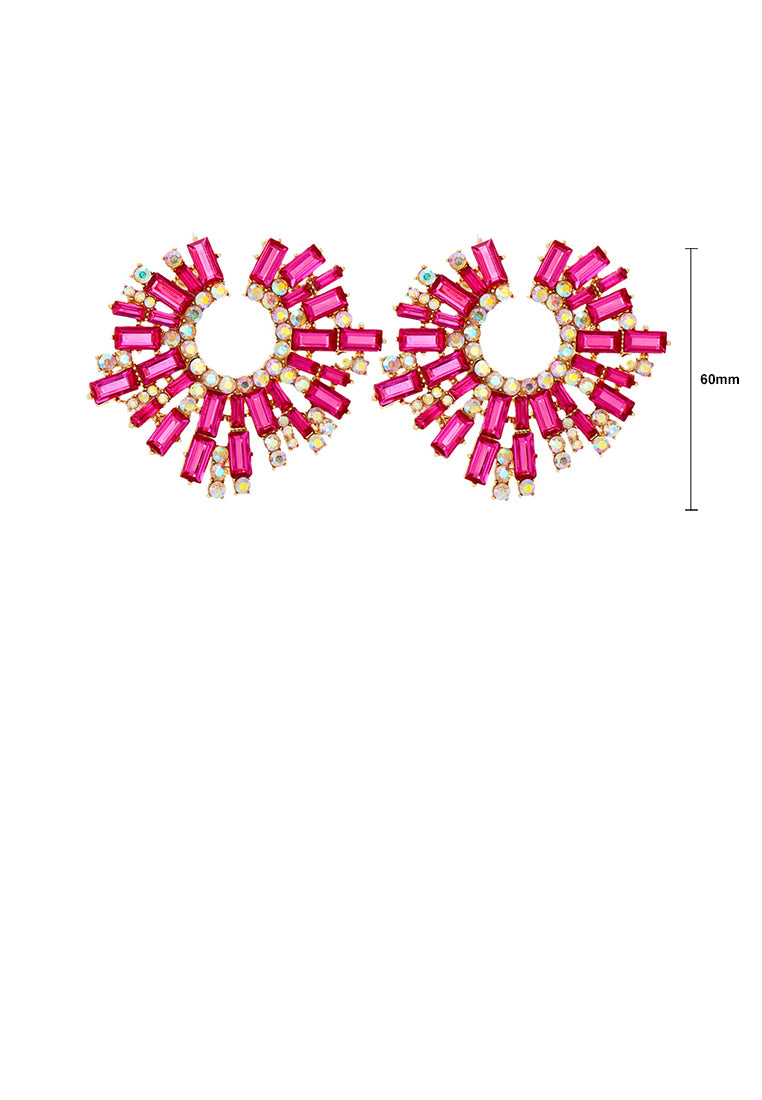 Fashion Brilliant Plated Gold Geometric Stud Earrings with Pink Cubic Zirconia - Luxurious Look - Vibrant Color