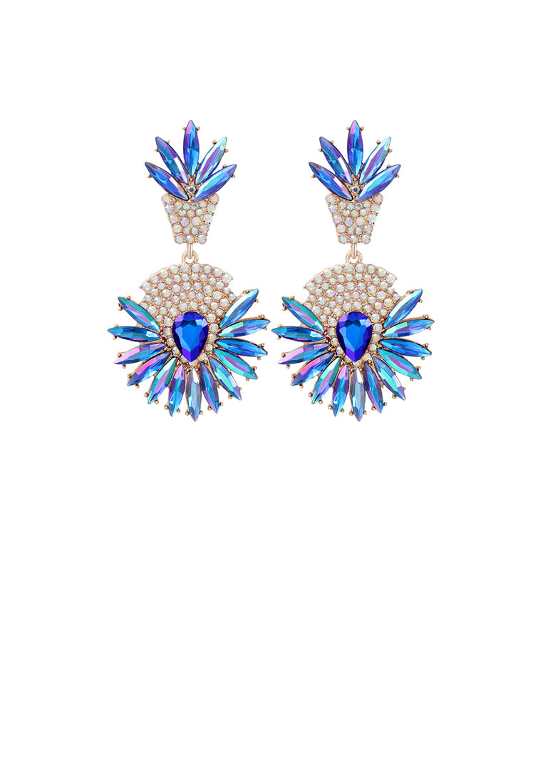Fashion Brilliant Plated Gold Floral Geometric Round Earrings with Blue Cubic Zirconia - Luxurious Look