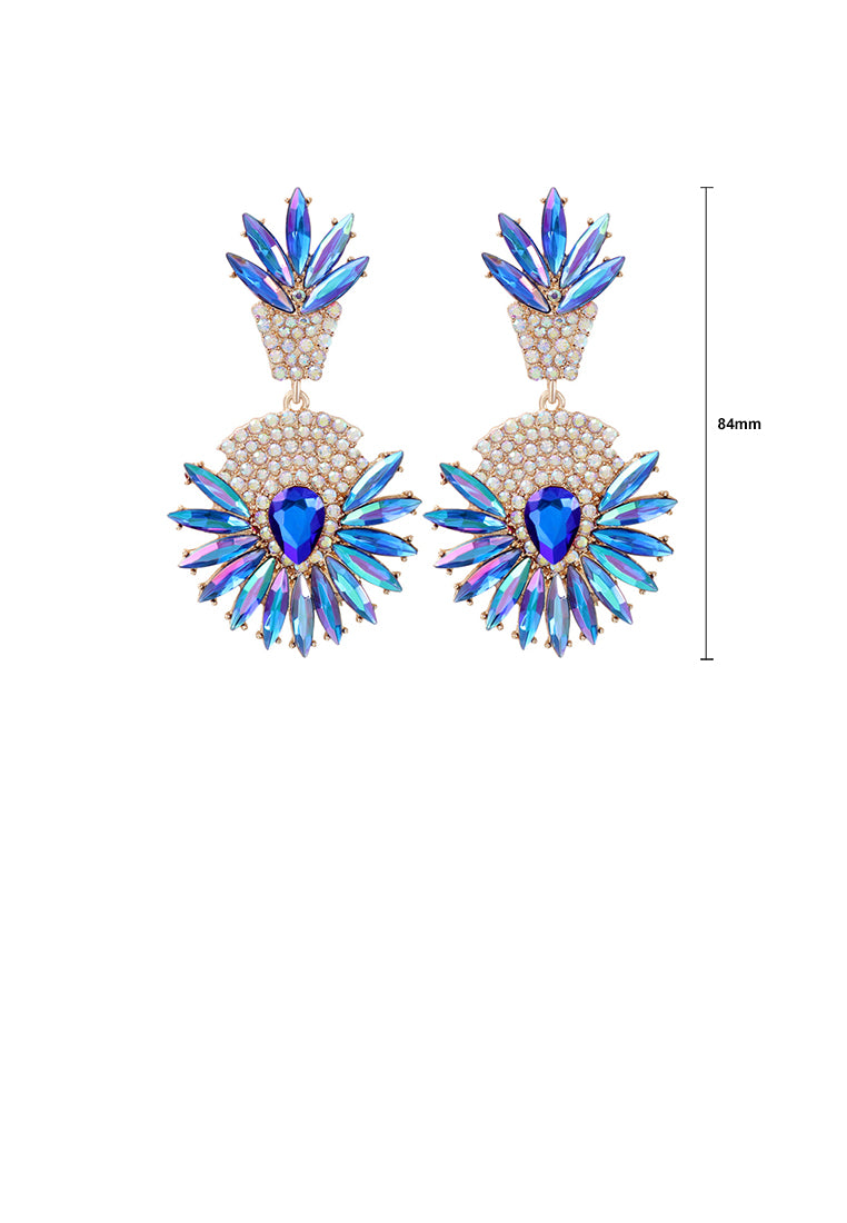 Fashion Brilliant Plated Gold Floral Geometric Round Earrings with Blue Cubic Zirconia - Luxurious Look