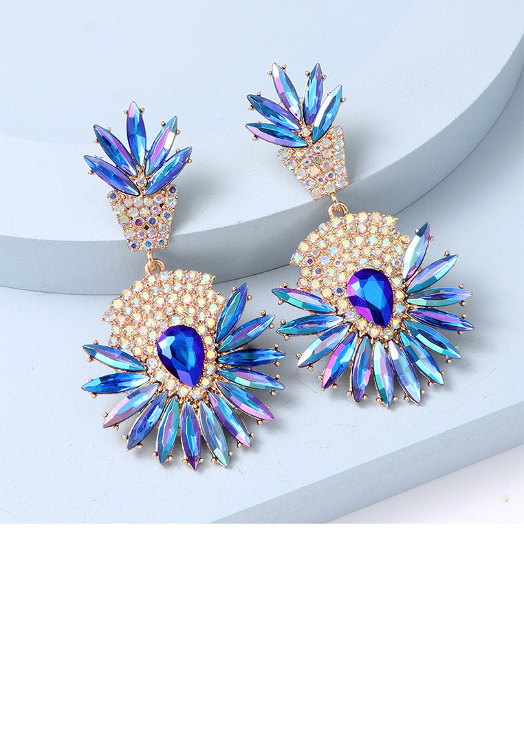Fashion Brilliant Plated Gold Floral Geometric Round Earrings with Blue Cubic Zirconia - Luxurious Look