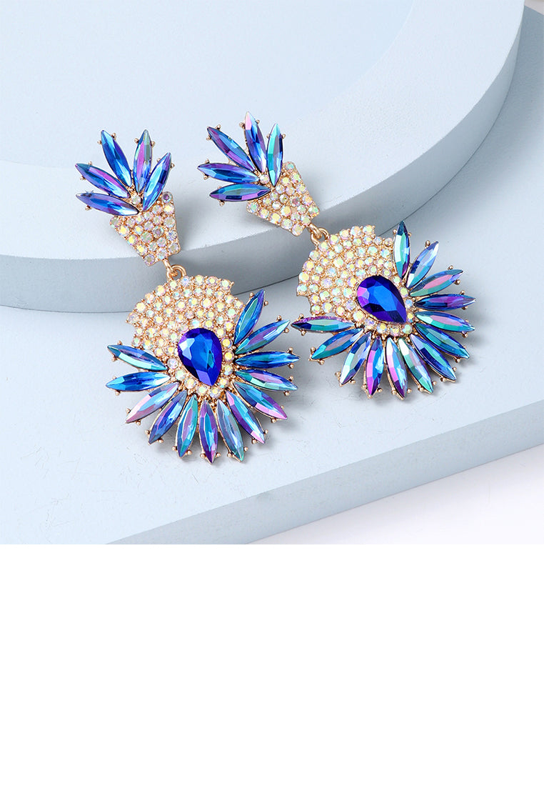 Fashion Brilliant Plated Gold Floral Geometric Round Earrings with Blue Cubic Zirconia - Luxurious Look