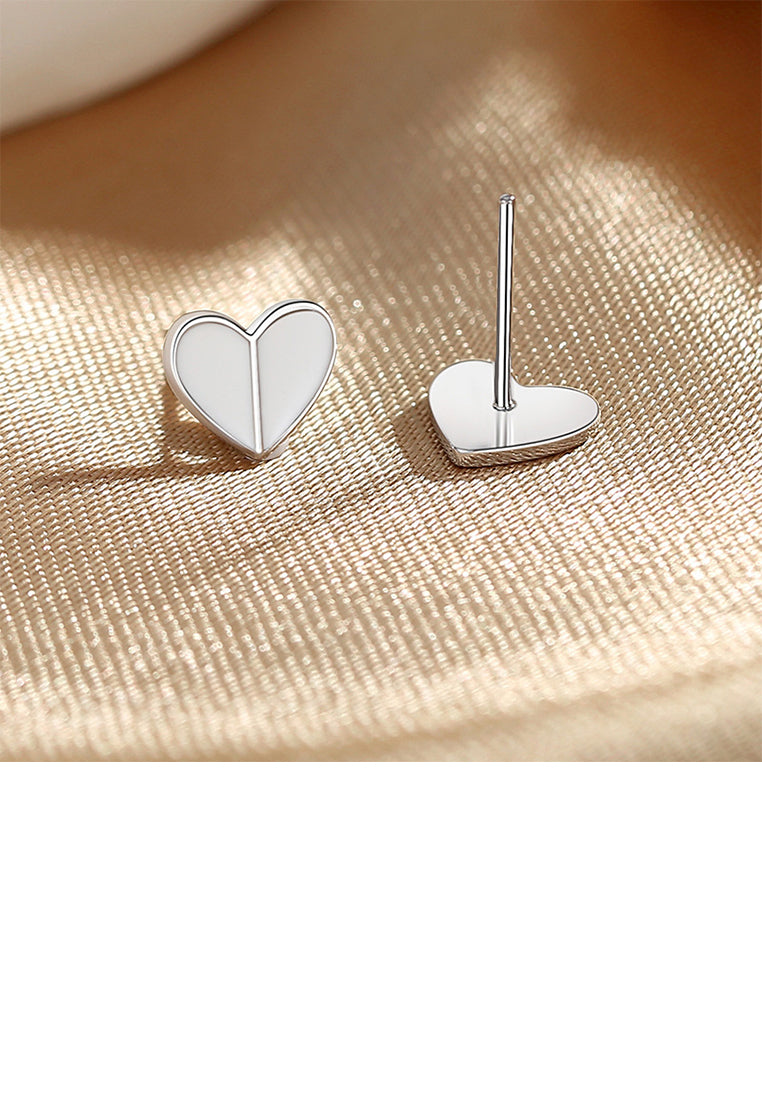 925 Sterling Silver Simple and Cute Enamel Heart-shaped Stud Earrings