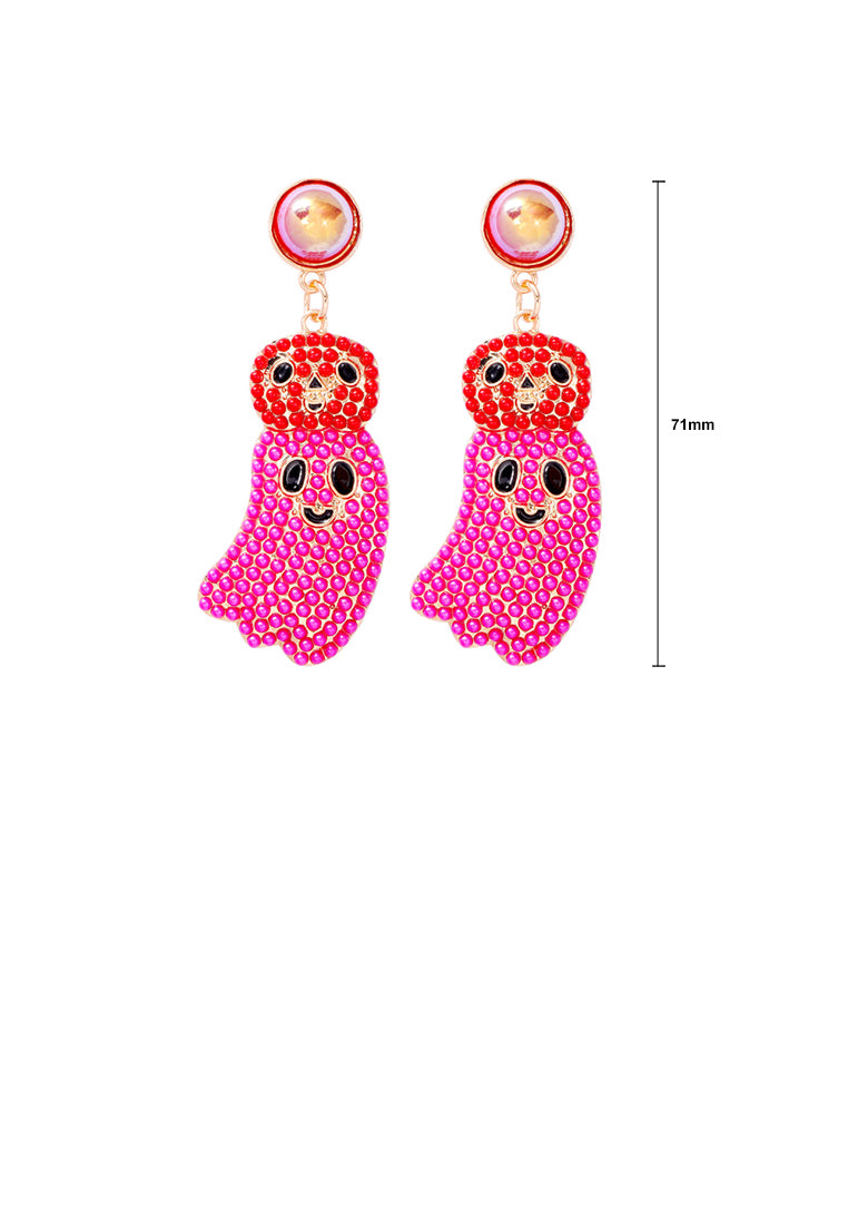 Creative and Cute Plated Gold Halloween Ghost Pink Ball Earrings - Vibrant Color