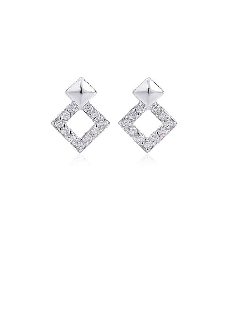925 Sterling Silver Simple and Fashion Geometric Hollow Square Stud Earrings with Cubic Zirconia - Luxurious Look
