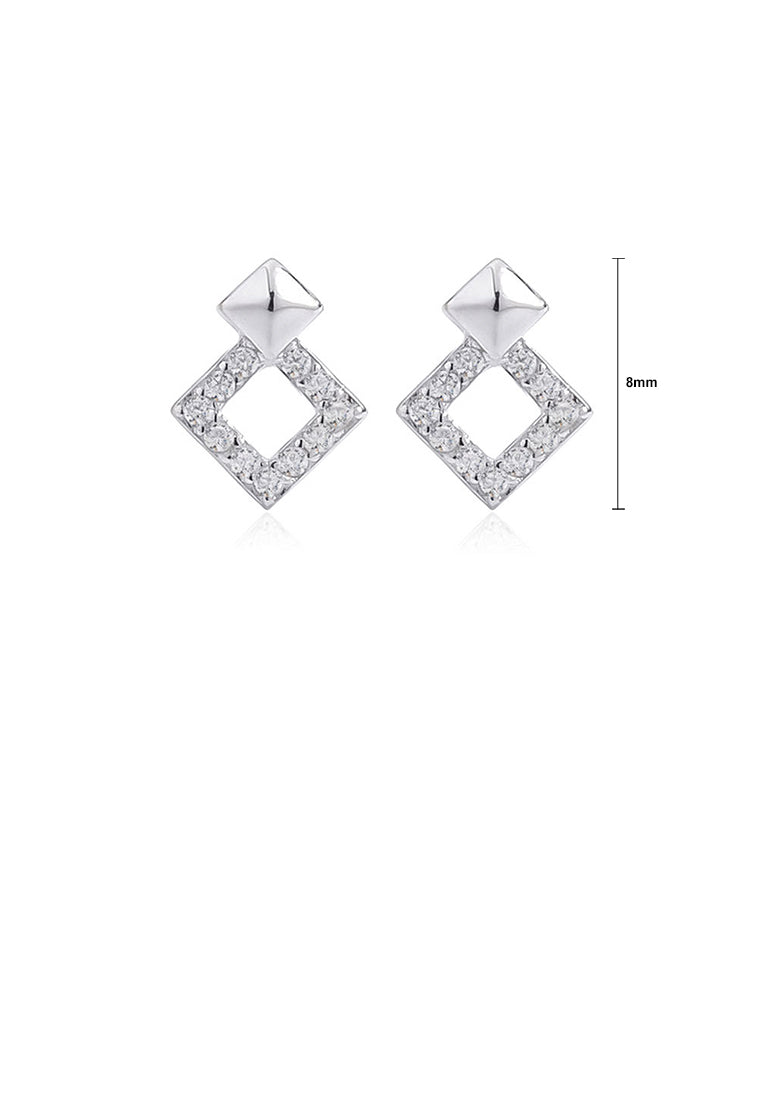 925 Sterling Silver Simple and Fashion Geometric Hollow Square Stud Earrings with Cubic Zirconia - Luxurious Look