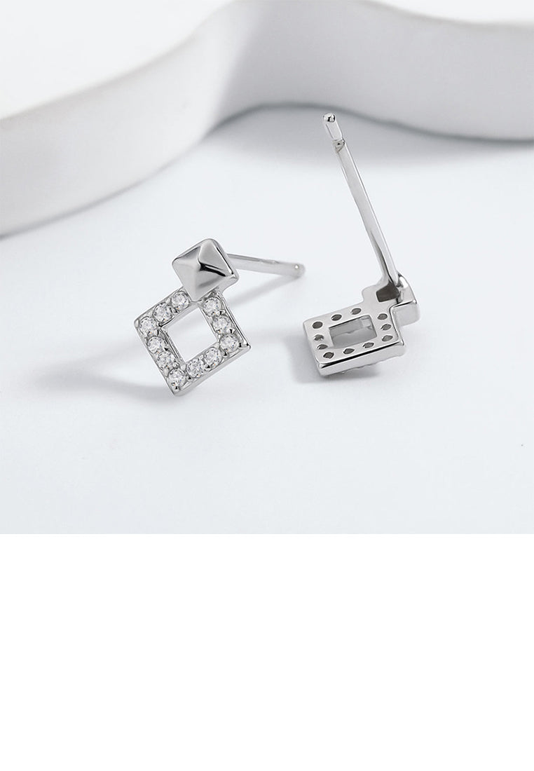 925 Sterling Silver Simple and Fashion Geometric Hollow Square Stud Earrings with Cubic Zirconia - Luxurious Look