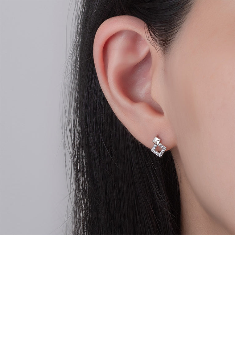 925 Sterling Silver Simple and Fashion Geometric Hollow Square Stud Earrings with Cubic Zirconia - Luxurious Look