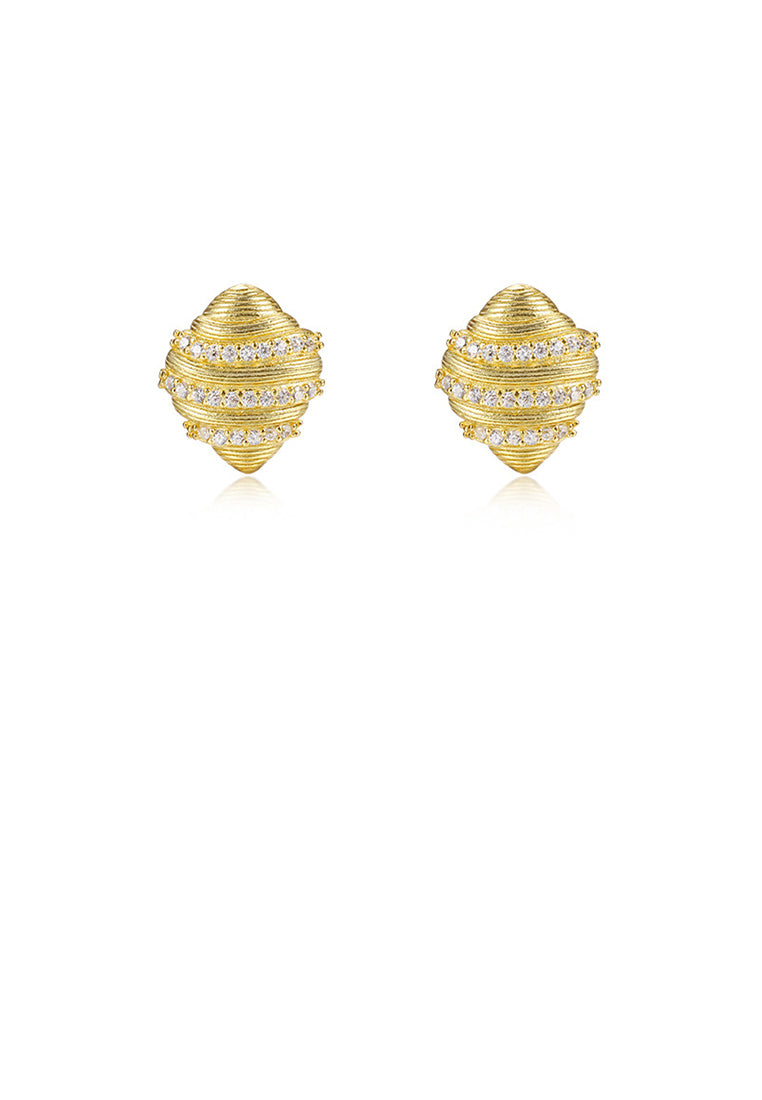 925 Sterling Silver Plated Gold Personalized Creative Croissant Shape Stud Earrings with Cubic Zirconia - Luxurious Look