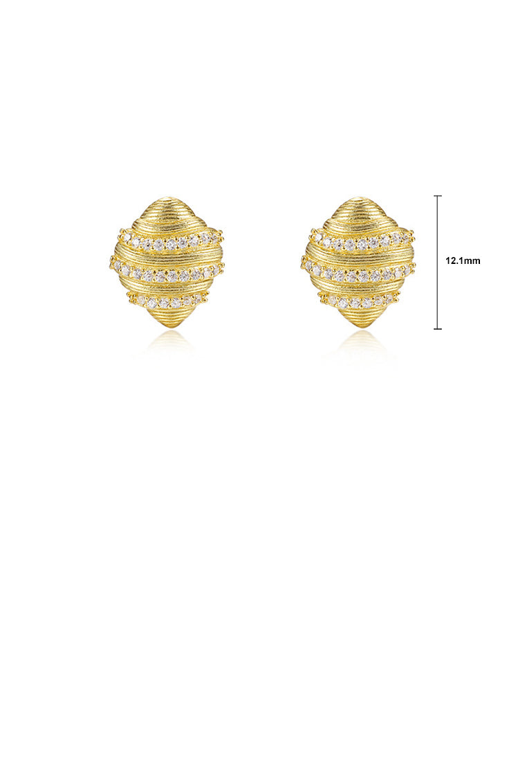 925 Sterling Silver Plated Gold Personalized Creative Croissant Shape Stud Earrings with Cubic Zirconia - Luxurious Look