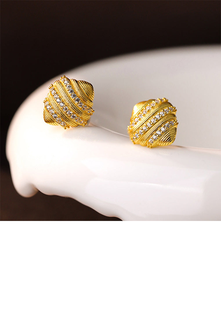 925 Sterling Silver Plated Gold Personalized Creative Croissant Shape Stud Earrings with Cubic Zirconia - Luxurious Look