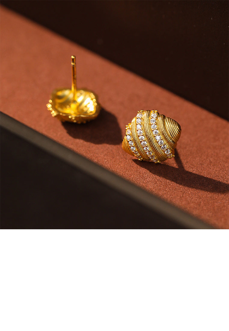 925 Sterling Silver Plated Gold Personalized Creative Croissant Shape Stud Earrings with Cubic Zirconia - Luxurious Look