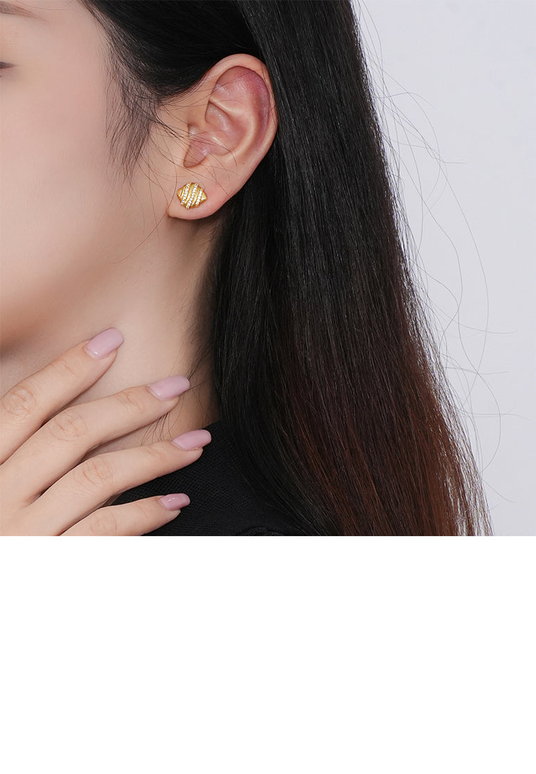 925 Sterling Silver Plated Gold Personalized Creative Croissant Shape Stud Earrings with Cubic Zirconia - Luxurious Look