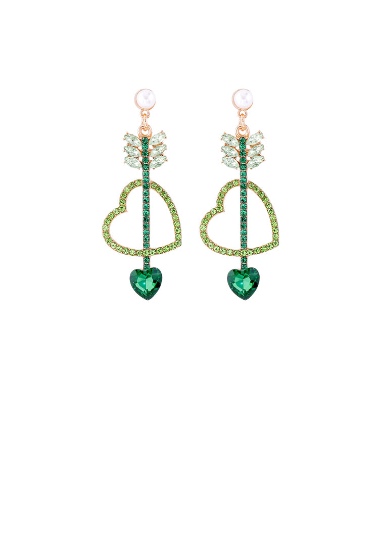 Fashion Simple Plated Gold Cupids Arrow Heart Earrings with Green Cubic Zirconia - Luxurious Look