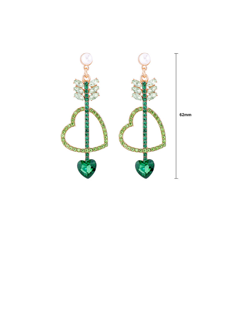 Fashion Simple Plated Gold Cupids Arrow Heart Earrings with Green Cubic Zirconia - Luxurious Look