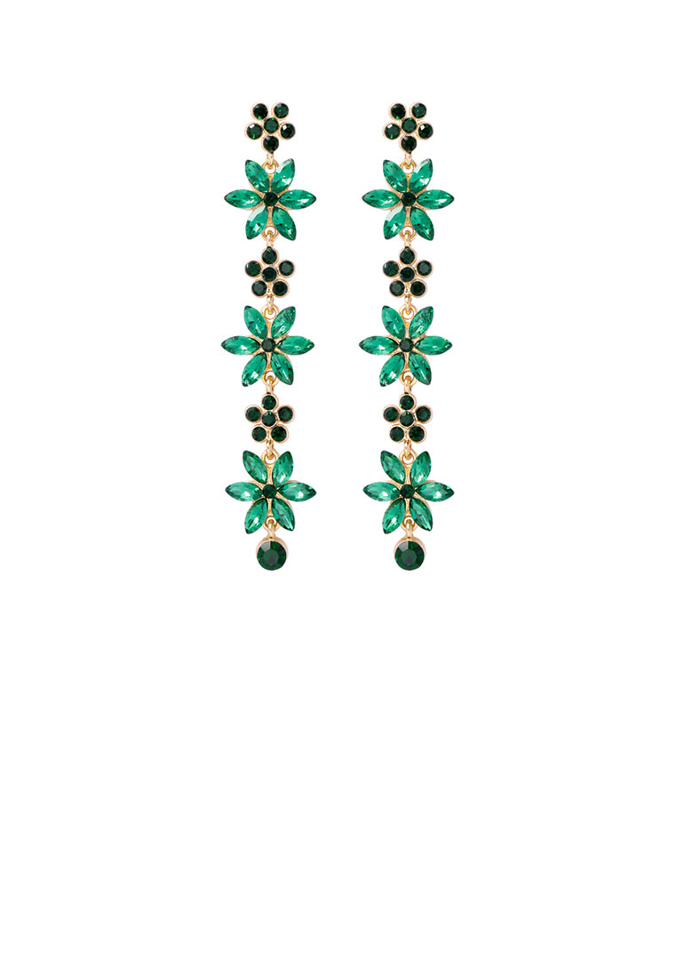 Fashion Simple Plated Gold Flower Tassel Earrings with Green Cubic Zirconia - Luxurious Look