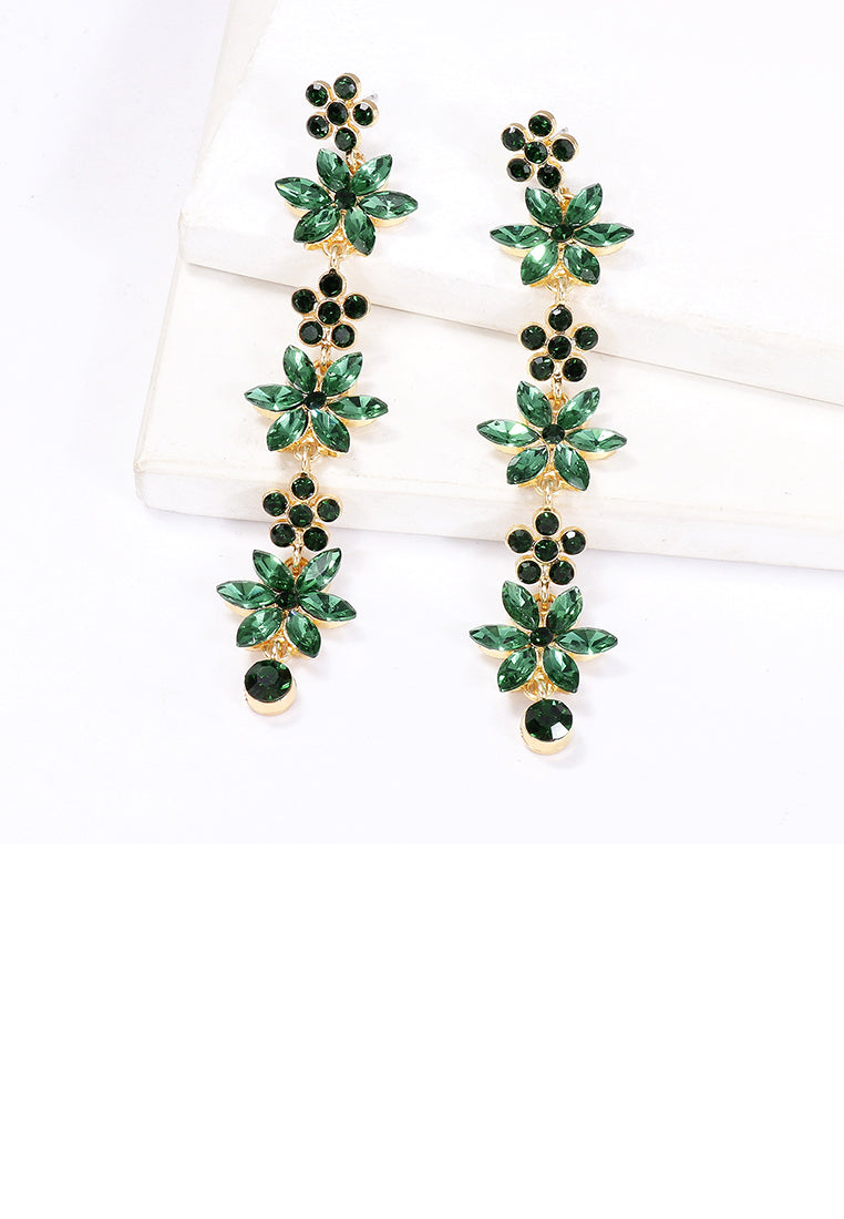 Fashion Simple Plated Gold Flower Tassel Earrings with Green Cubic Zirconia - Luxurious Look