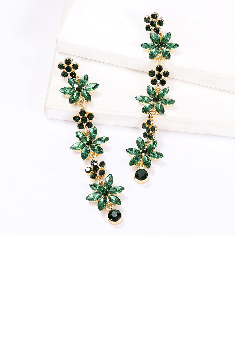 Fashion Simple Plated Gold Flower Tassel Earrings with Green Cubic Zirconia - Luxurious Look