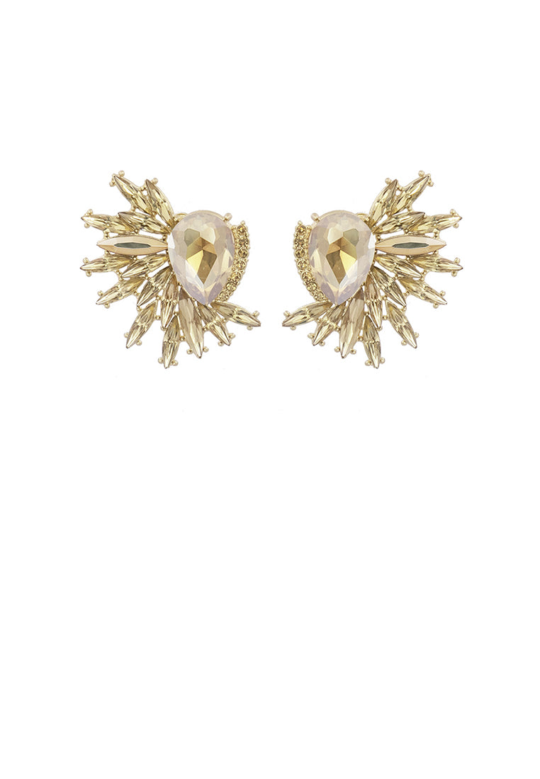 Fashion Temperament Plated Gold Floral Geometric Stud Earrings with Champagne Cubic Zirconia - Luxurious Look