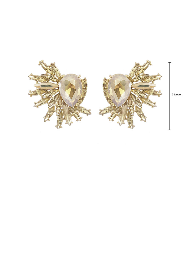 Fashion Temperament Plated Gold Floral Geometric Stud Earrings with Champagne Cubic Zirconia - Luxurious Look