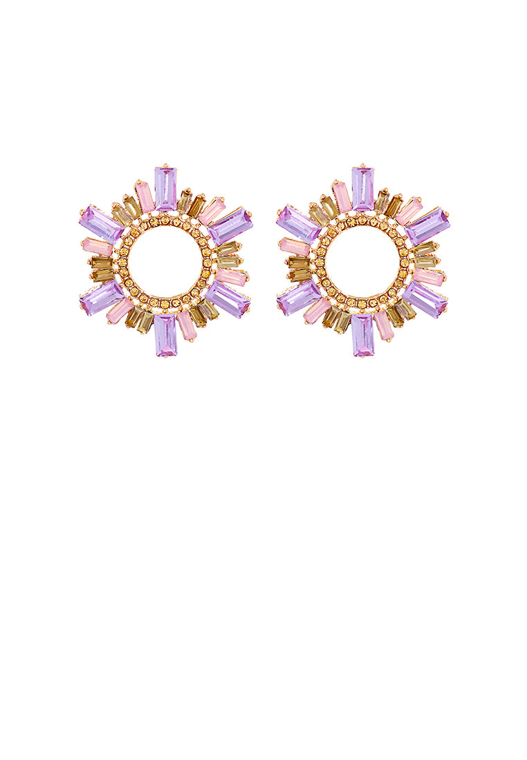 Fashion and Simple Plated Gold Hollow Circle Geometric Stud Earrings with Purple Cubic Zirconia - Luxurious Look