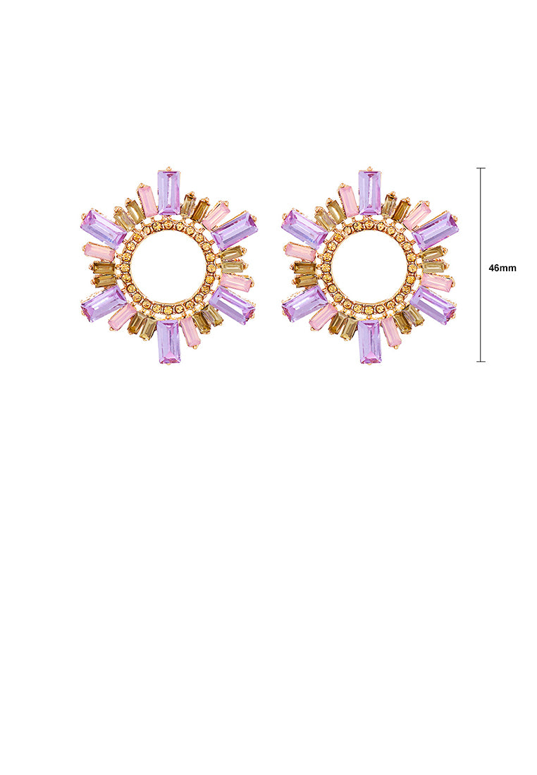 Fashion and Simple Plated Gold Hollow Circle Geometric Stud Earrings with Purple Cubic Zirconia - Luxurious Look