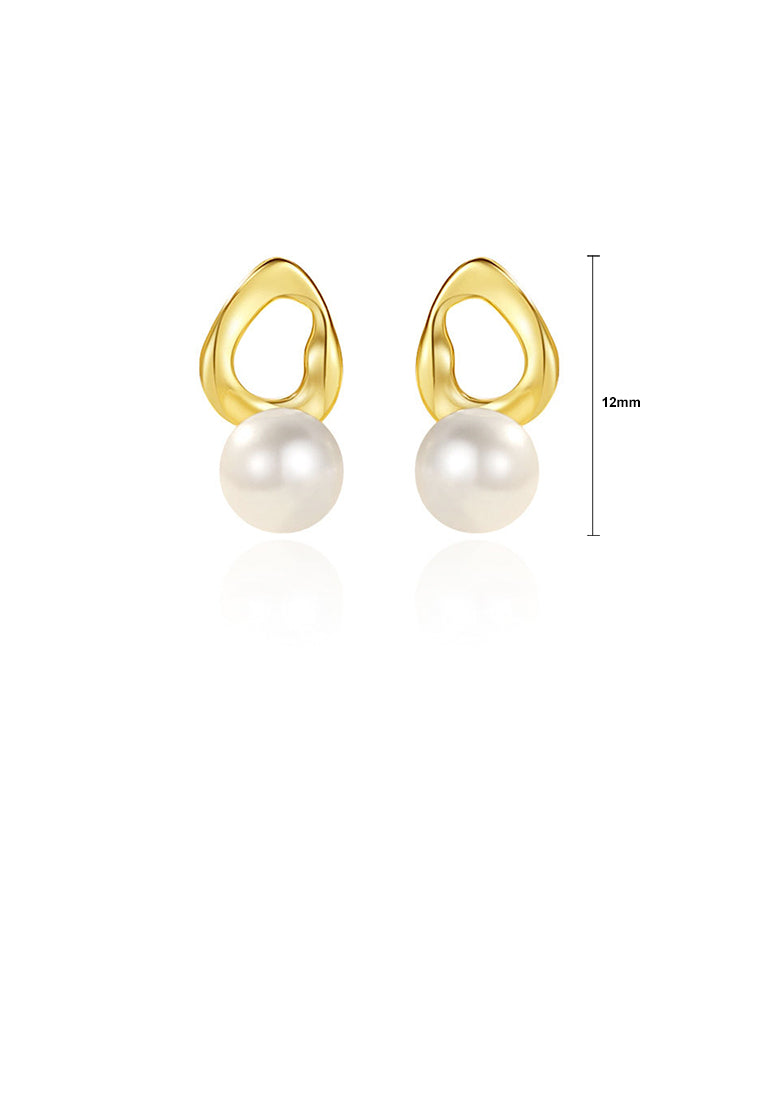 925 Sterling Silver Plated Gold Simple and Elegant Hollow Irregular Geometric Imitation Pearl Stud Earrings - Luxurious Look