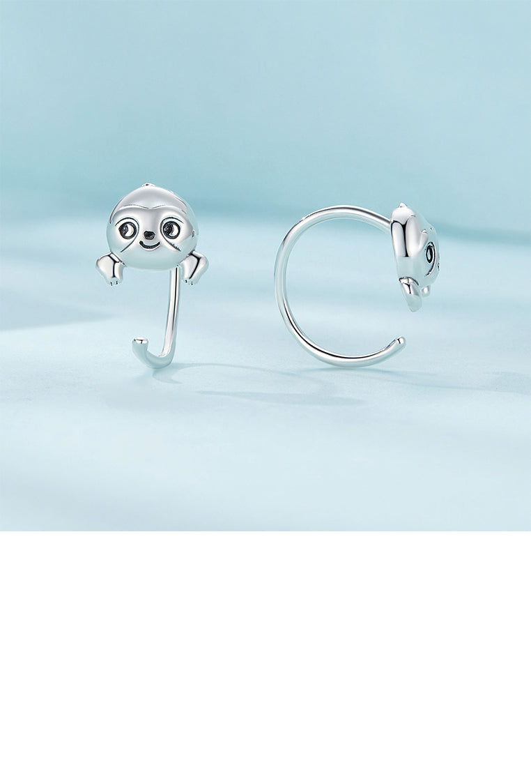 925 Sterling Silver Simple Cute Sloth Geometric Earrings