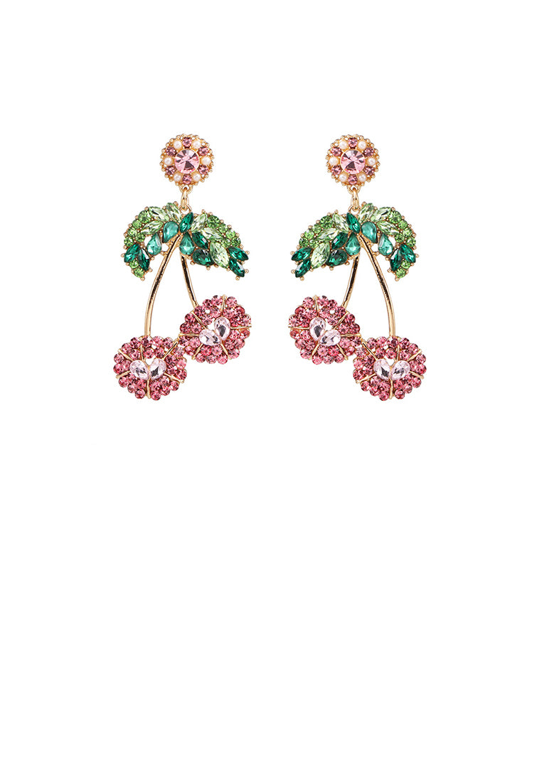 Fashion Sweet Plated Gold Cherry Stud Earrings with Pink Cubic Zirconia - Luxurious Look - Vibrant Color