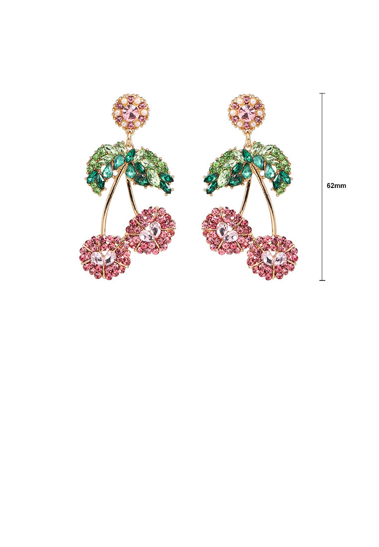 Fashion Sweet Plated Gold Cherry Stud Earrings with Pink Cubic Zirconia - Luxurious Look - Vibrant Color