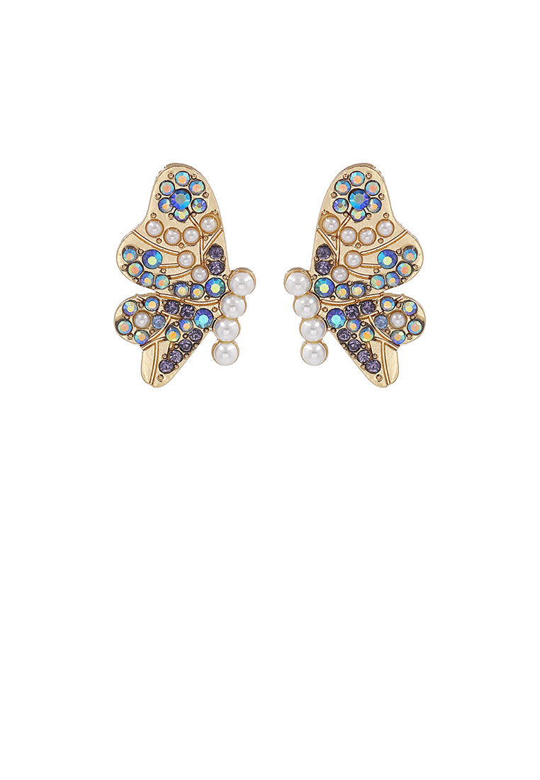 Simple and Elegant Plated Gold Butterfly Stud Earrings with Blue Cubic Zirconia - Luxurious Look
