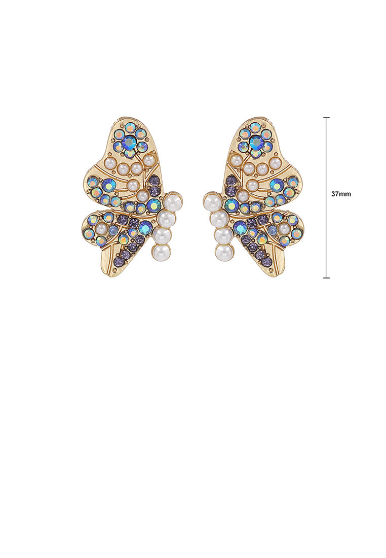 Simple and Elegant Plated Gold Butterfly Stud Earrings with Blue Cubic Zirconia - Luxurious Look