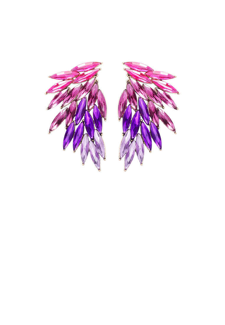Fashion Brilliant Plated Gold Feather Earrings with Purple Cubic Zirconia - Luxurious Look