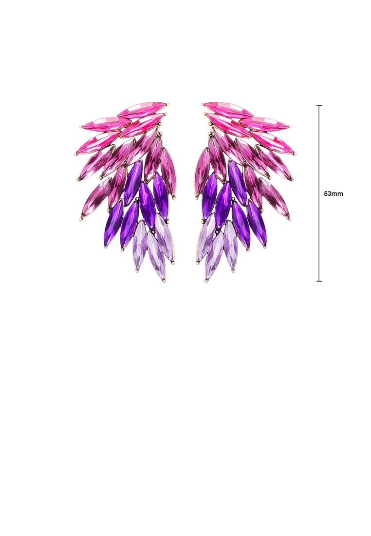 Fashion Brilliant Plated Gold Feather Earrings with Purple Cubic Zirconia - Luxurious Look