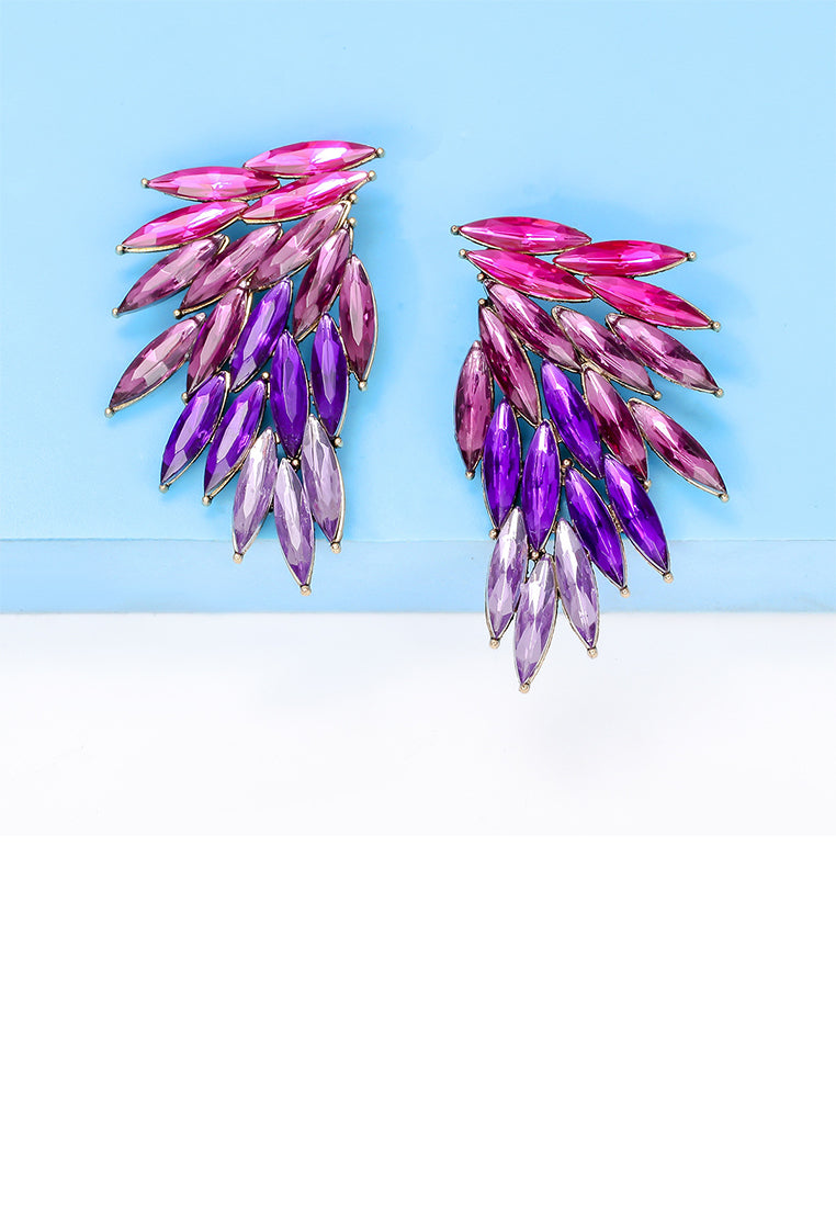 Fashion Brilliant Plated Gold Feather Earrings with Purple Cubic Zirconia - Luxurious Look