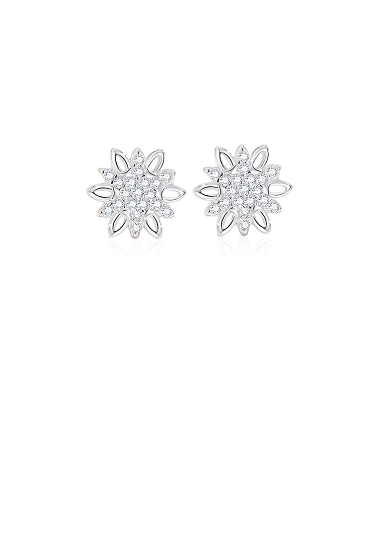 925 Sterling Silver Fashion Simple Snowflake Stud Earrings with White Cubic Zirconia - Luxurious Look