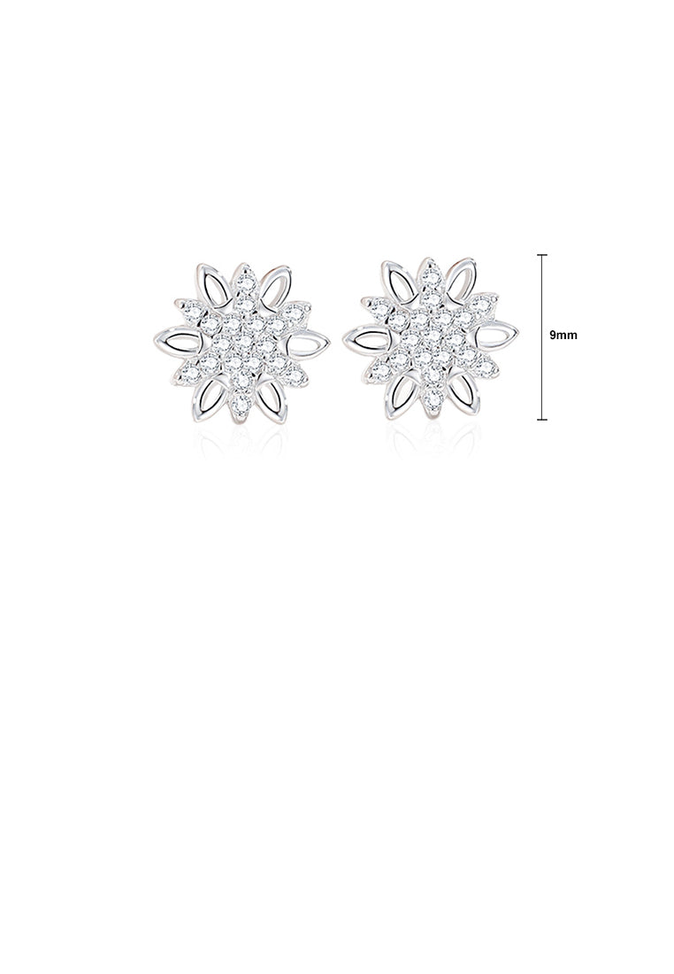 925 Sterling Silver Fashion Simple Snowflake Stud Earrings with White Cubic Zirconia - Luxurious Look