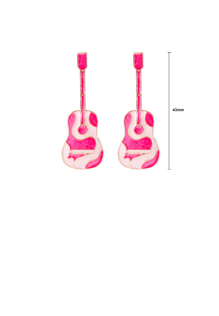 Fashion and Creative Plated Gold Enamel Pink Guitar Stud Earrings - Vibrant Color