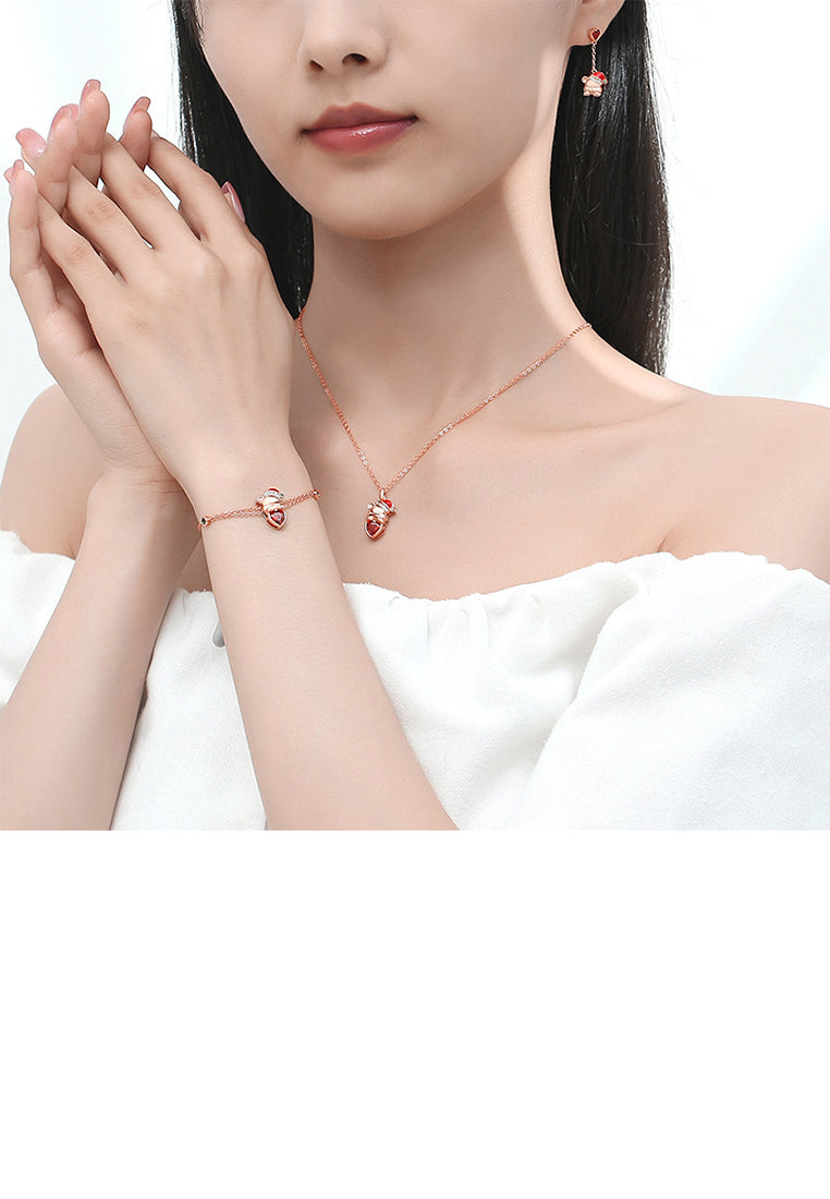 925 Sterling Silver Plated Rose Gold Simple Cute Christmas Bear Tassel Earrings with Cubic Zirconia - Luxurious Look