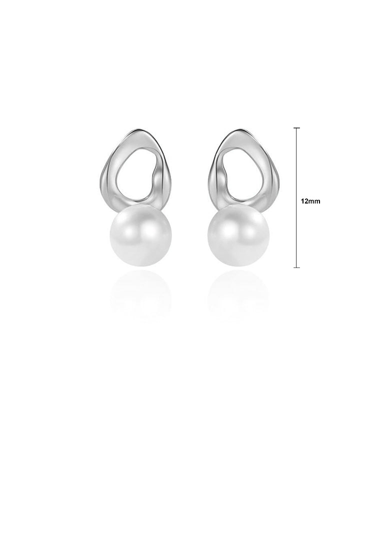 925 Sterling Silver Simple and Elegant Hollow Irregular Geometric Imitation Pearl Stud Earrings - Luxurious Look