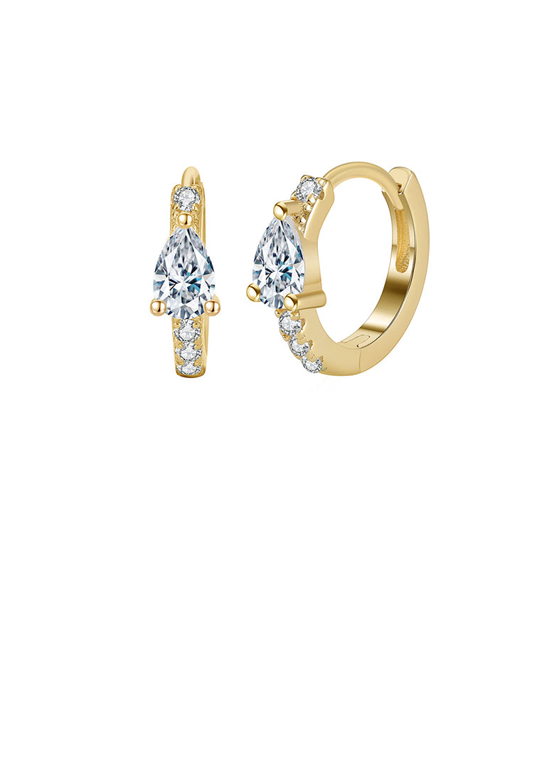 925 Sterling Silver Plated Gold Simple and Fashion Water Drop Geometric Hoop Earrings with Cubic Zirconia - Luxurious Look