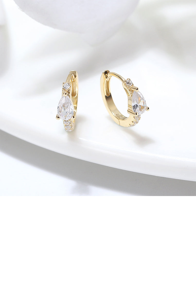 925 Sterling Silver Plated Gold Simple and Fashion Water Drop Geometric Hoop Earrings with Cubic Zirconia - Luxurious Look