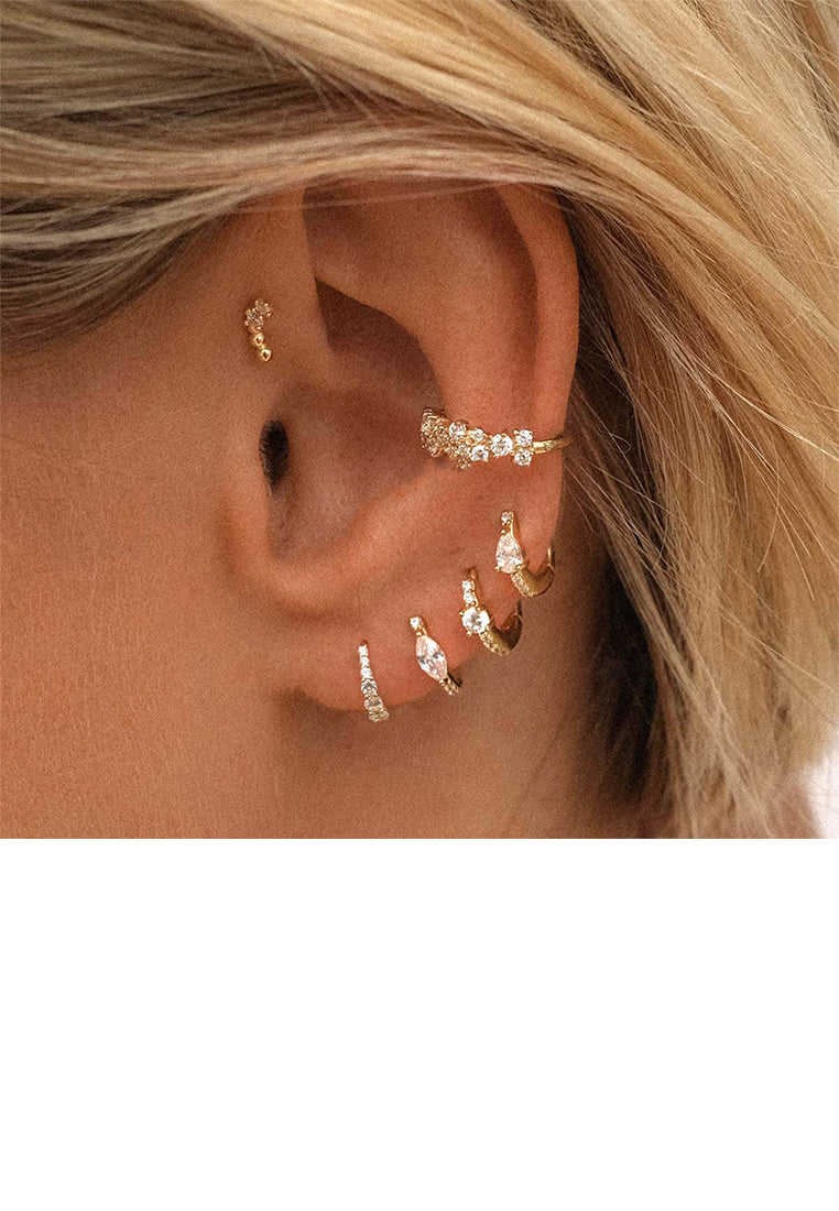 925 Sterling Silver Plated Gold Simple and Fashion Water Drop Geometric Hoop Earrings with Cubic Zirconia - Luxurious Look