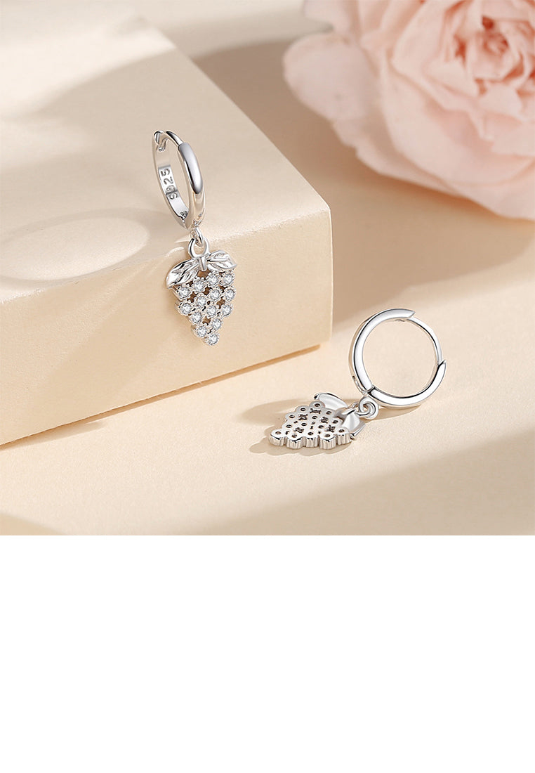 925 Sterling Silver Simple Sweet Grape Earrings with Cubic Zirconia - Luxurious Look