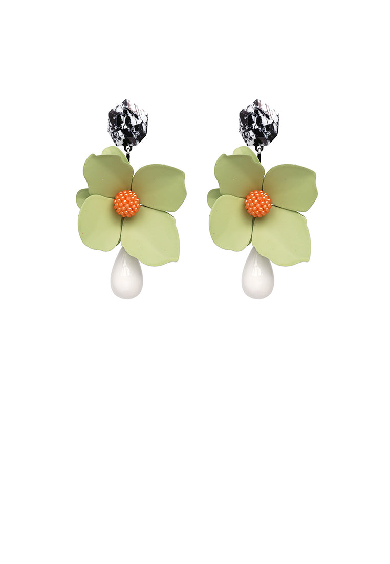 Fashion Exaggerated Green Flower Water Drop-shaped Earrings