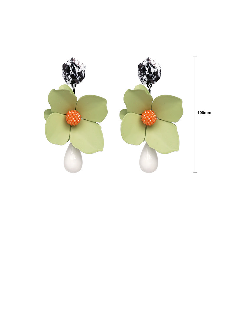 Fashion Exaggerated Green Flower Water Drop-shaped Earrings