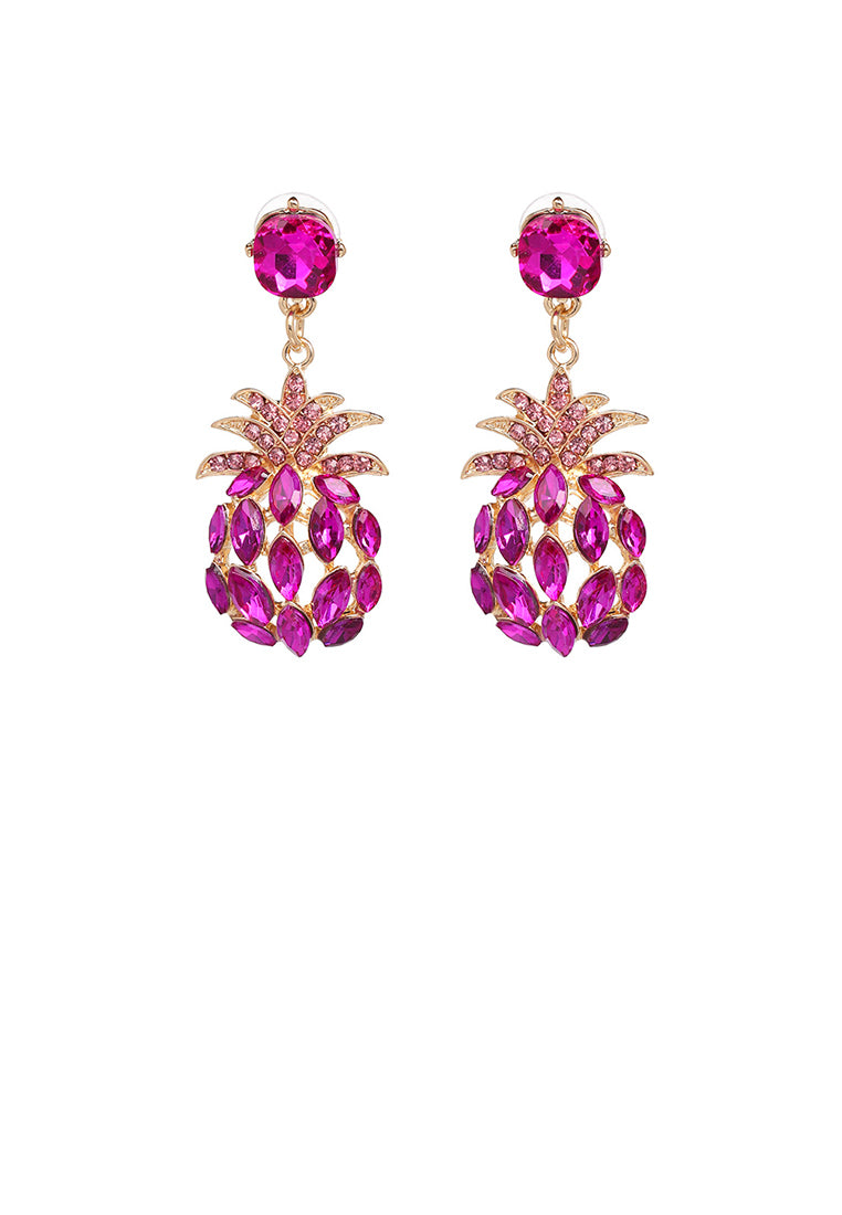 Fashion Sweet Plated Gold Pineapple Earrings with Pink Cubic Zirconia - Luxurious Look - Vibrant Color