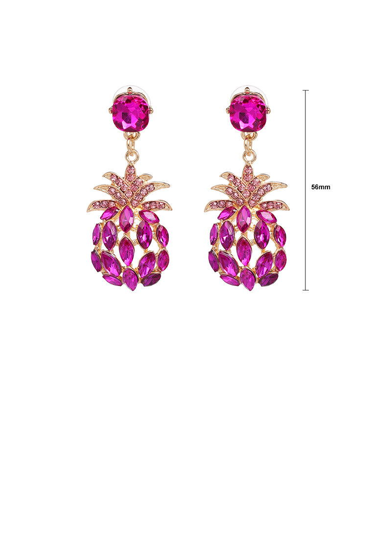 Fashion Sweet Plated Gold Pineapple Earrings with Pink Cubic Zirconia - Luxurious Look - Vibrant Color