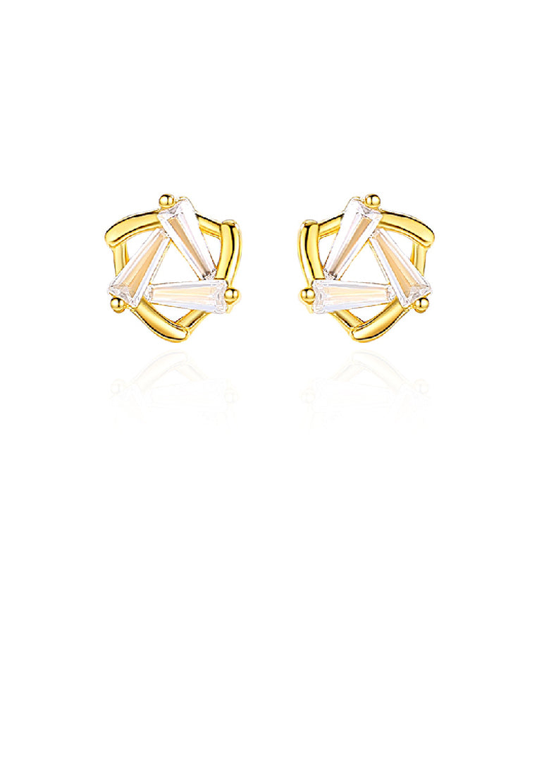 925 Sterling Silver Plated Gold Simple Personality Hollow Triangle Geometric Earrings with Cubic Zirconia - Luxurious Look