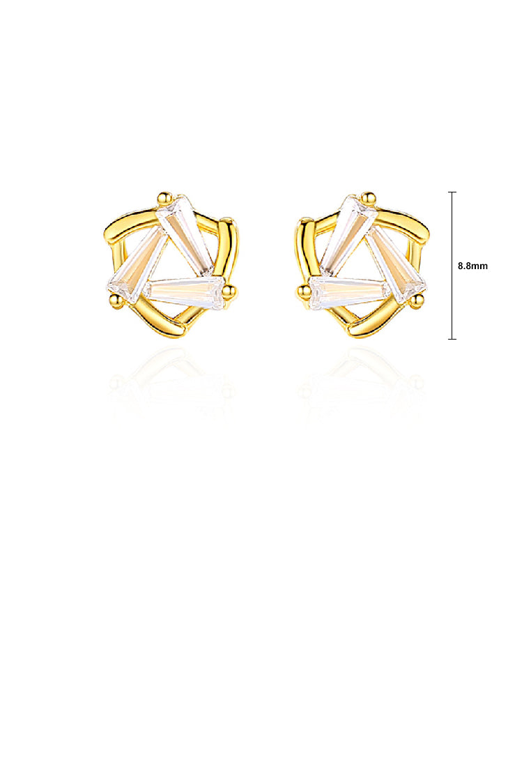 925 Sterling Silver Plated Gold Simple Personality Hollow Triangle Geometric Earrings with Cubic Zirconia - Luxurious Look