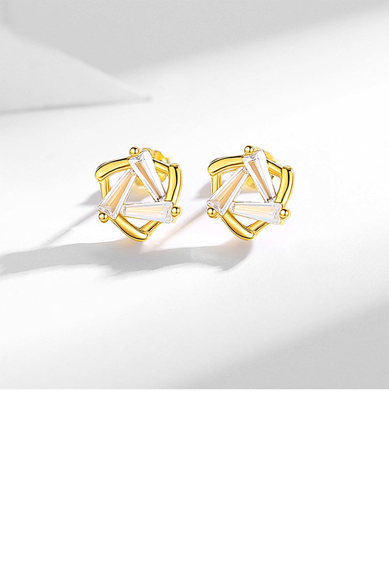 925 Sterling Silver Plated Gold Simple Personality Hollow Triangle Geometric Earrings with Cubic Zirconia - Luxurious Look